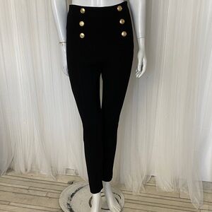 Zara Black Leggings Pants with Gold Buttons Size M